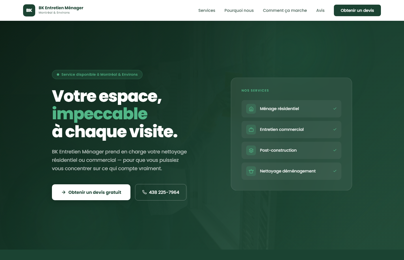 BK Entretien Ménager — aperçu site vitrine