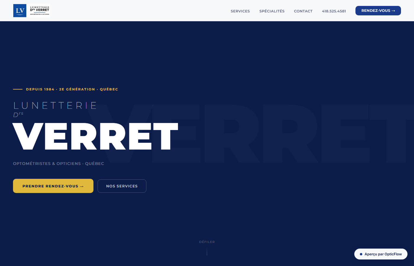 Lunetterie Drs Verret — aperçu site vitrine